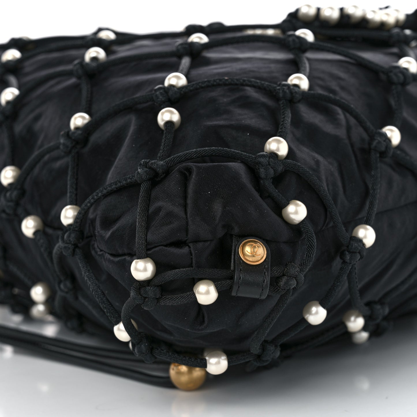 Nylon Pearl Coco Beach Net Tote Black