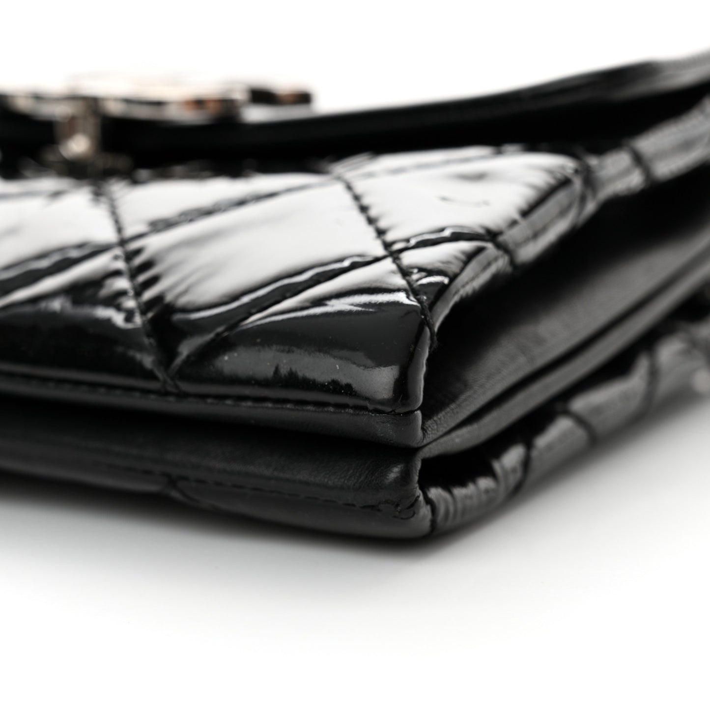 Patent Quilted Hamptons Flap Bag Black