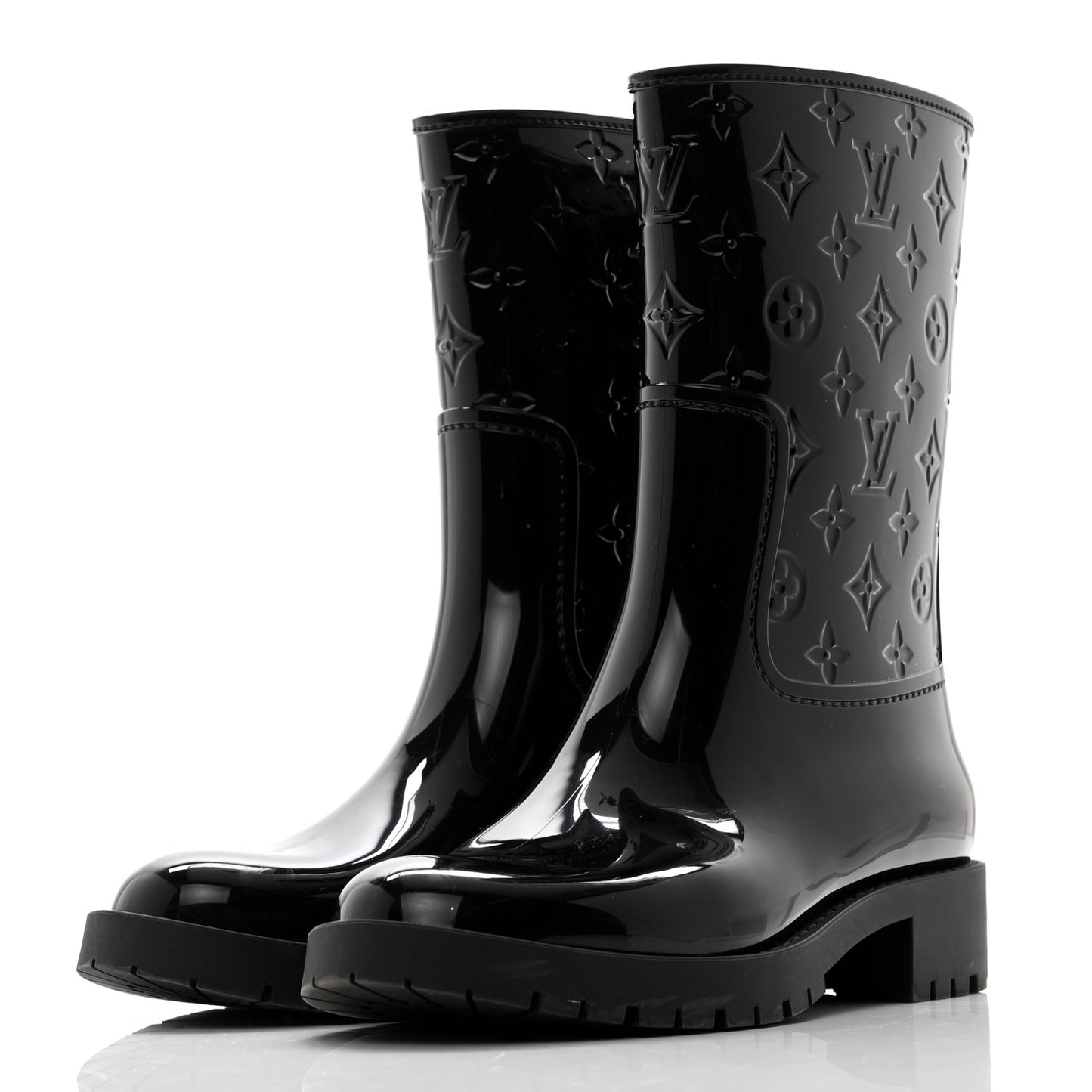 Rubber Embossed Monogram Drops Flat Half Boots 39 Black