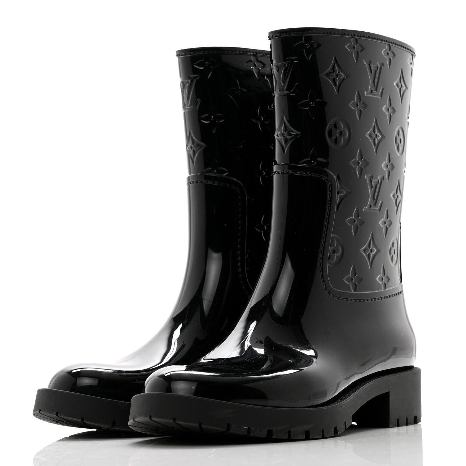Louis Vuitton Rubber Embossed Monogram Drops Flat Half Boots 39 Black 3 of 10