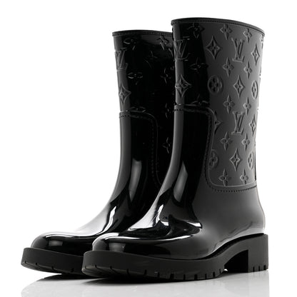 Louis Vuitton Rubber Embossed Monogram Drops Flat Half Boots 39 Black 3 of 10