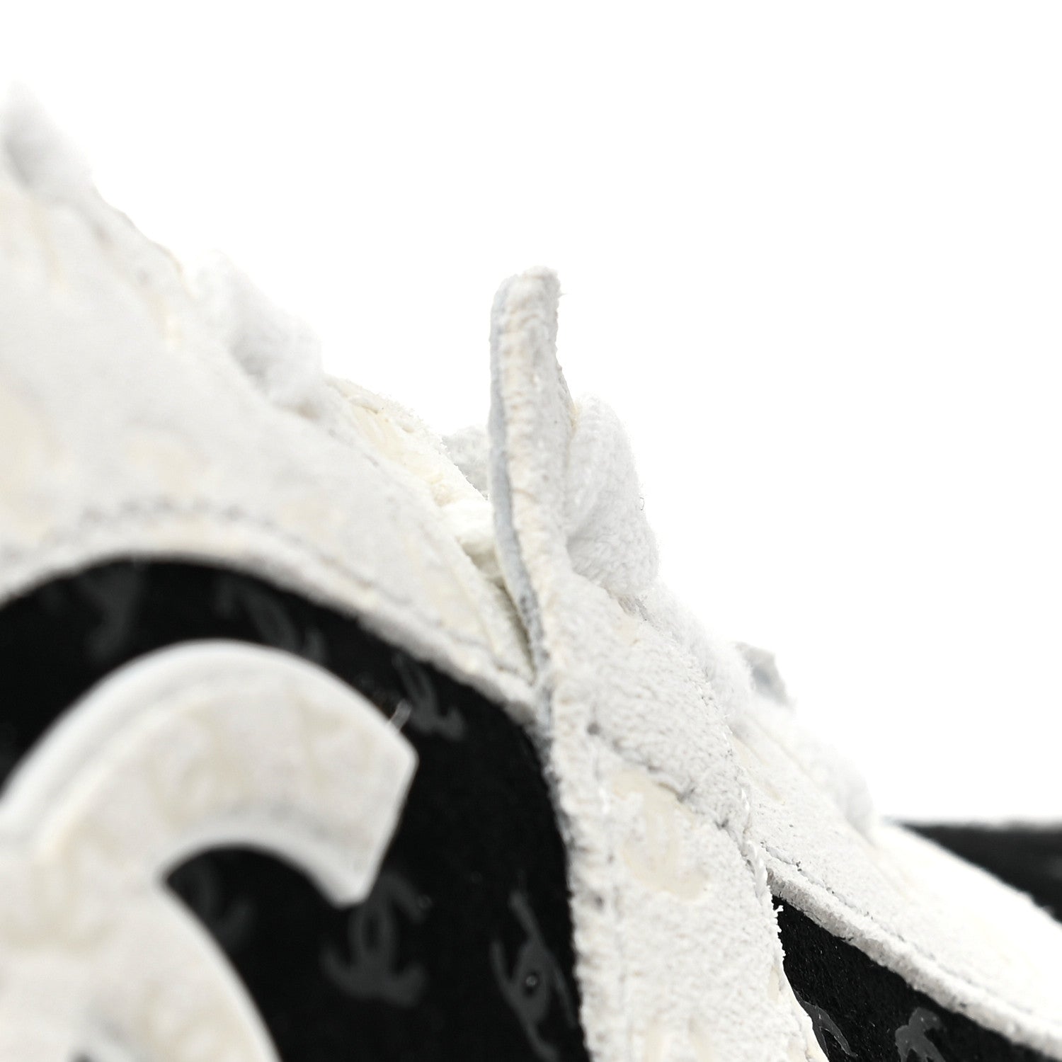 Chanel Suede Calfskin Printed CC Sneakers 38.5 Black White 5 of 10