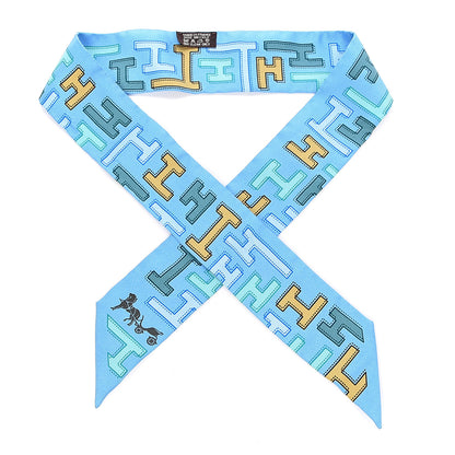 Hermes Silk Dedale Twilly Bleu Azur Vert Vieil Or 1 of 6