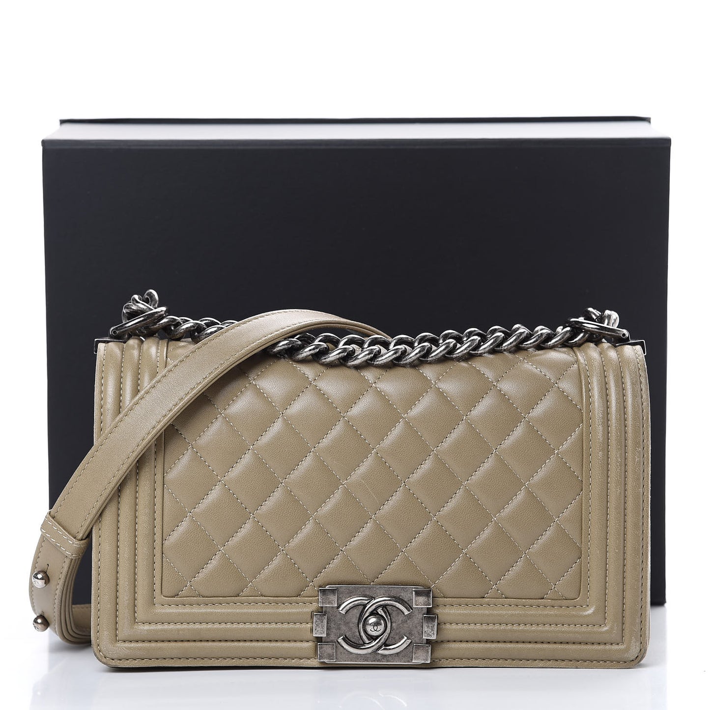 Lambskin Quilted Medium Boy Flap Khaki