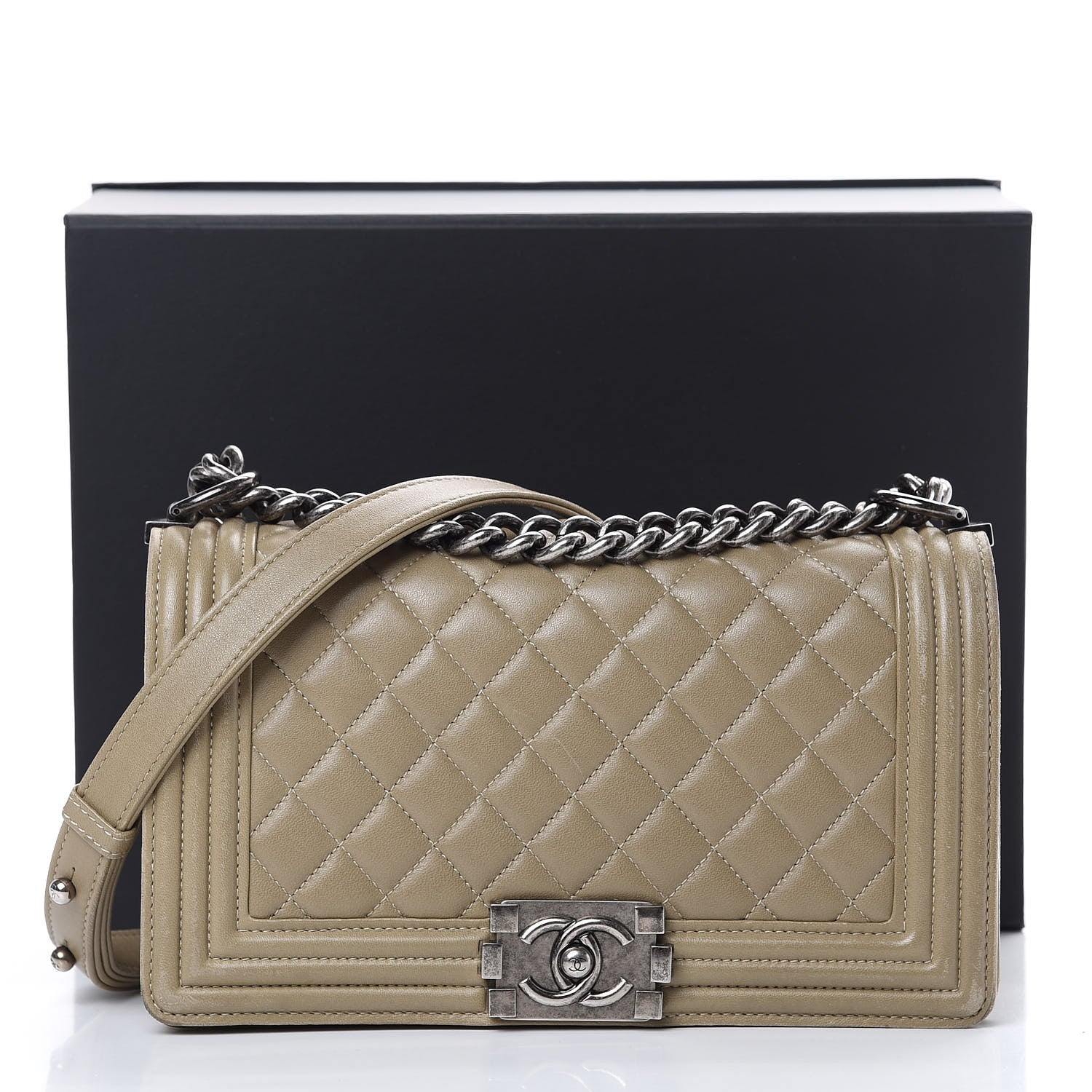 Chanel Lambskin Quilted Medium Boy Flap Khaki 17 of 17
