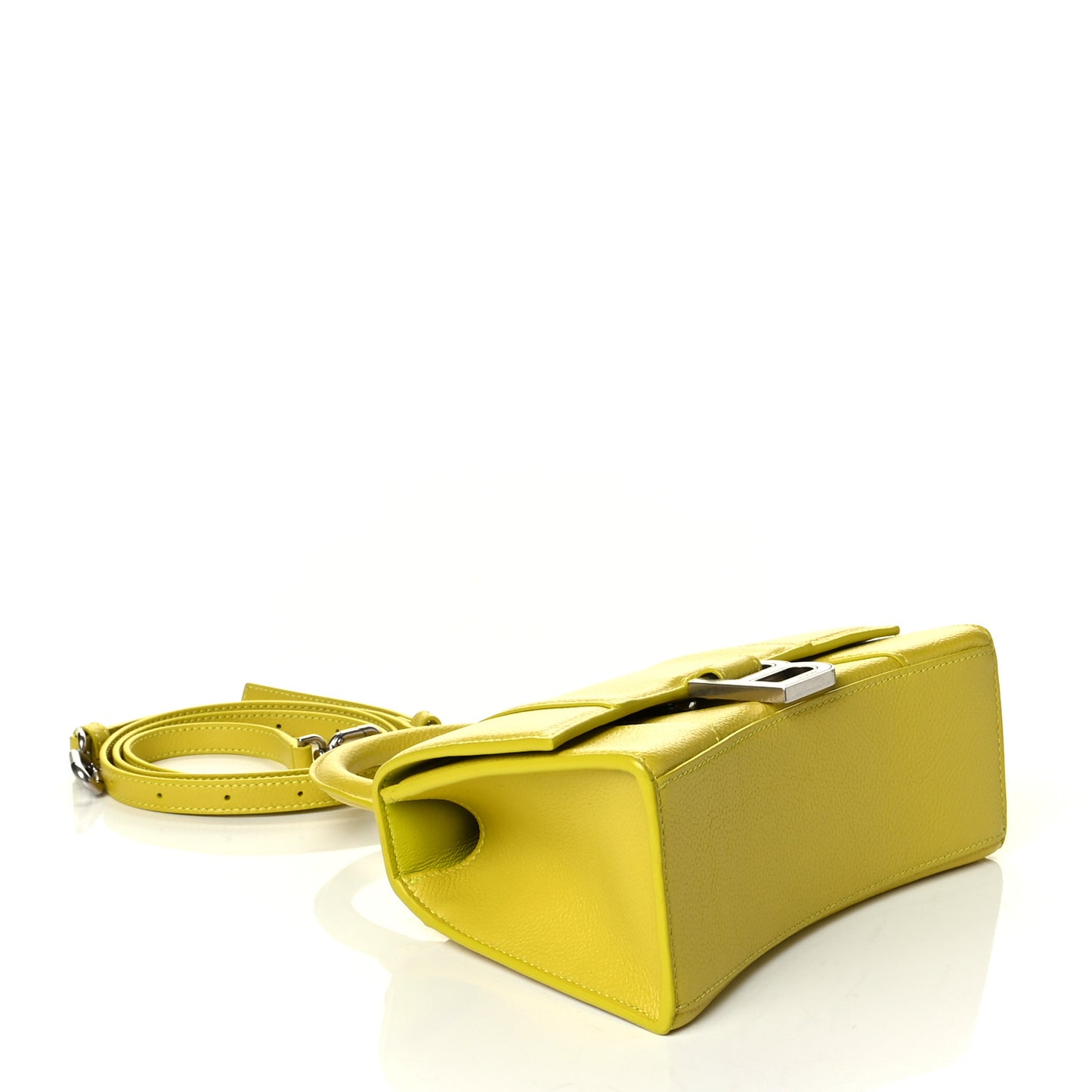 Grained Calfskin Hourglass Top Handle Bag XS Lime