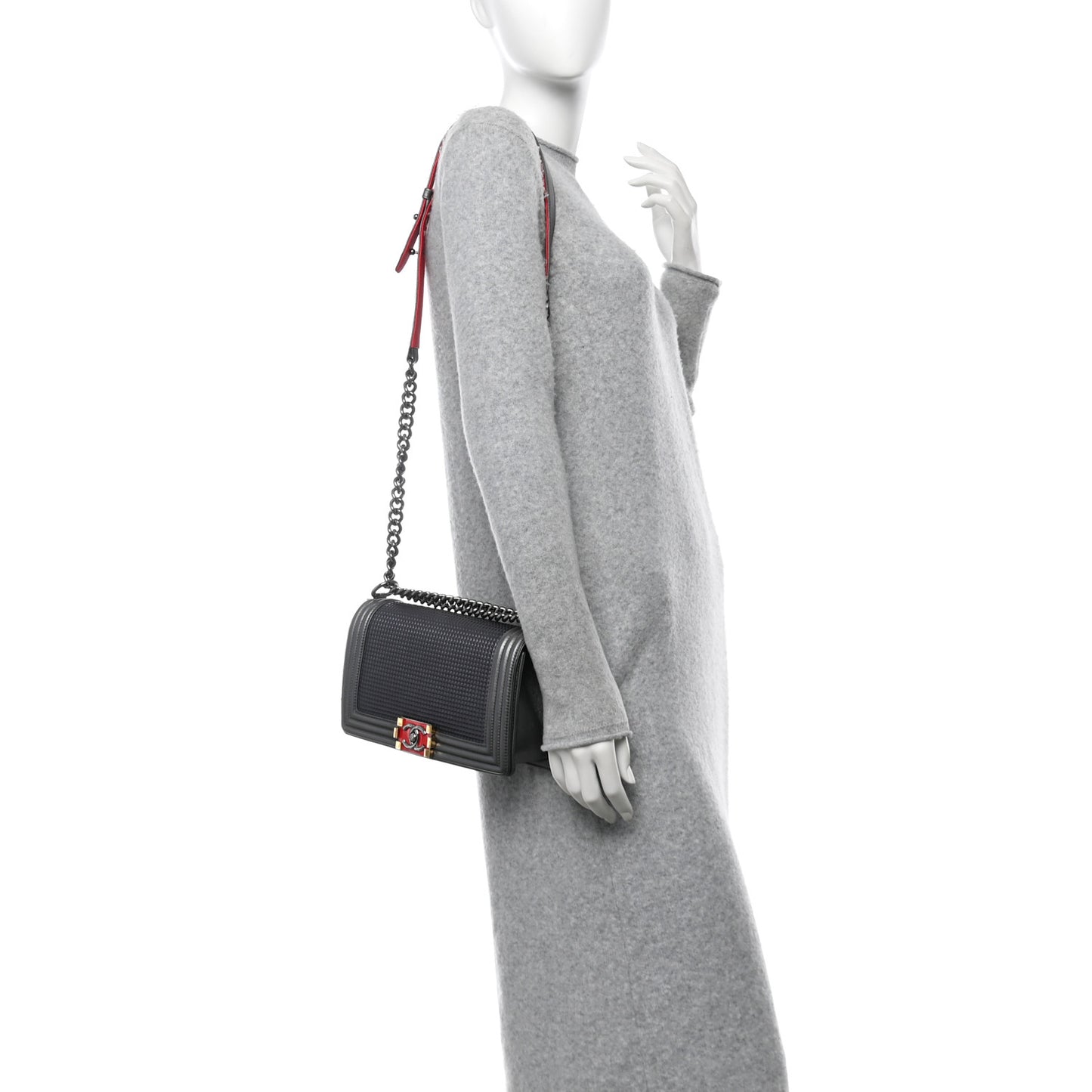 Lambskin Embossed Medium Boy Cube Flap Grey