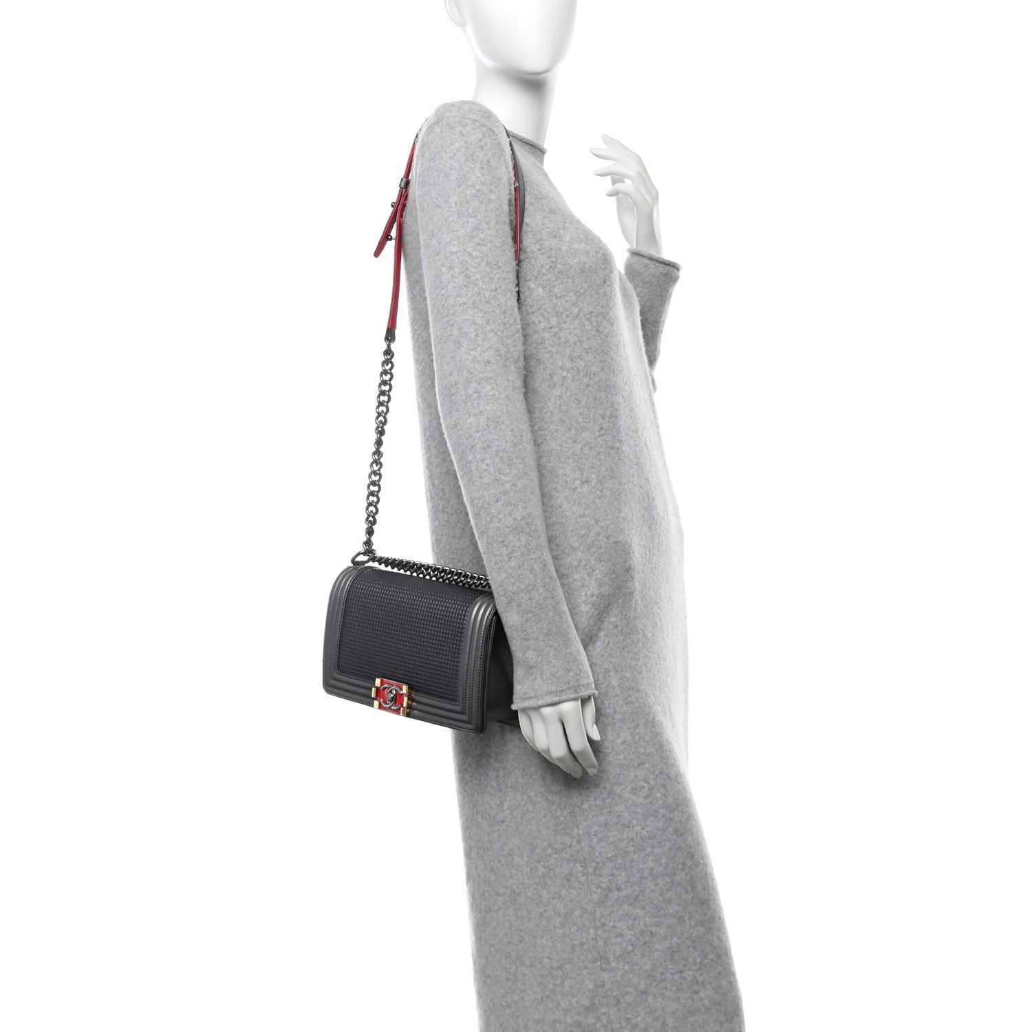 Chanel Lambskin Embossed Medium Boy Cube Flap Grey 2 of 10