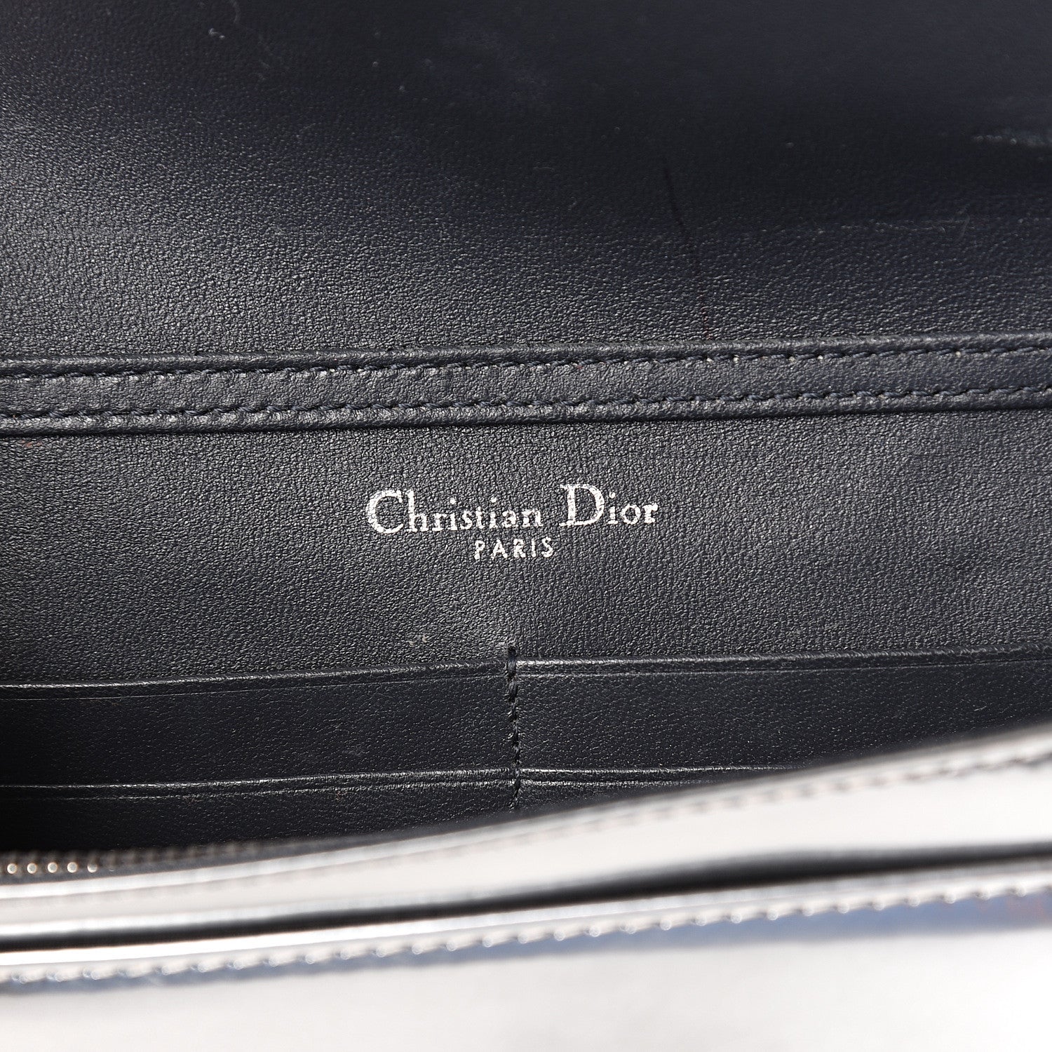 Christian Dior Metallic Patent Micro-Cannage Diorama Wallet on Chain Pouch Silver 5 of 10