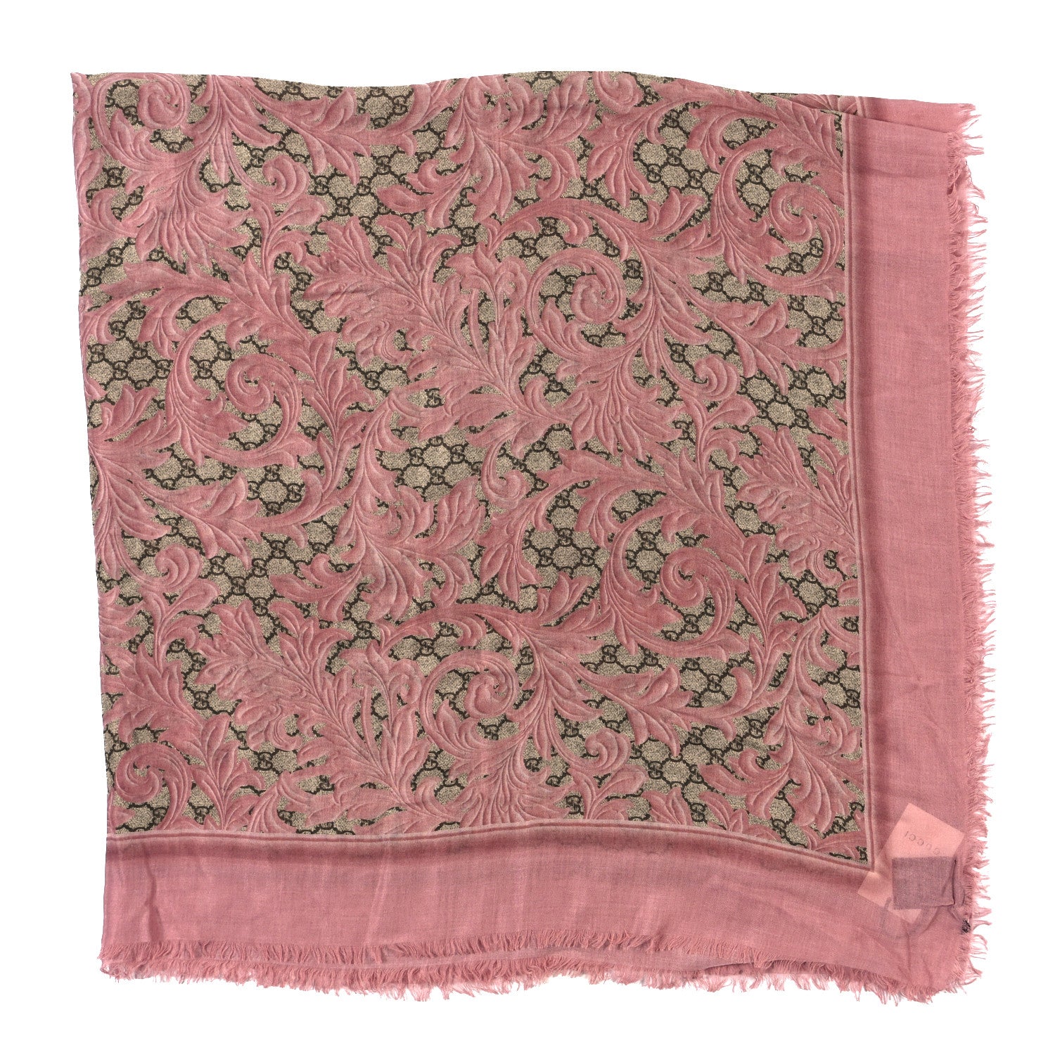 Gucci Modal Silk GG Monogram Big Arabesque Shawl Beige Pink 2 of 3