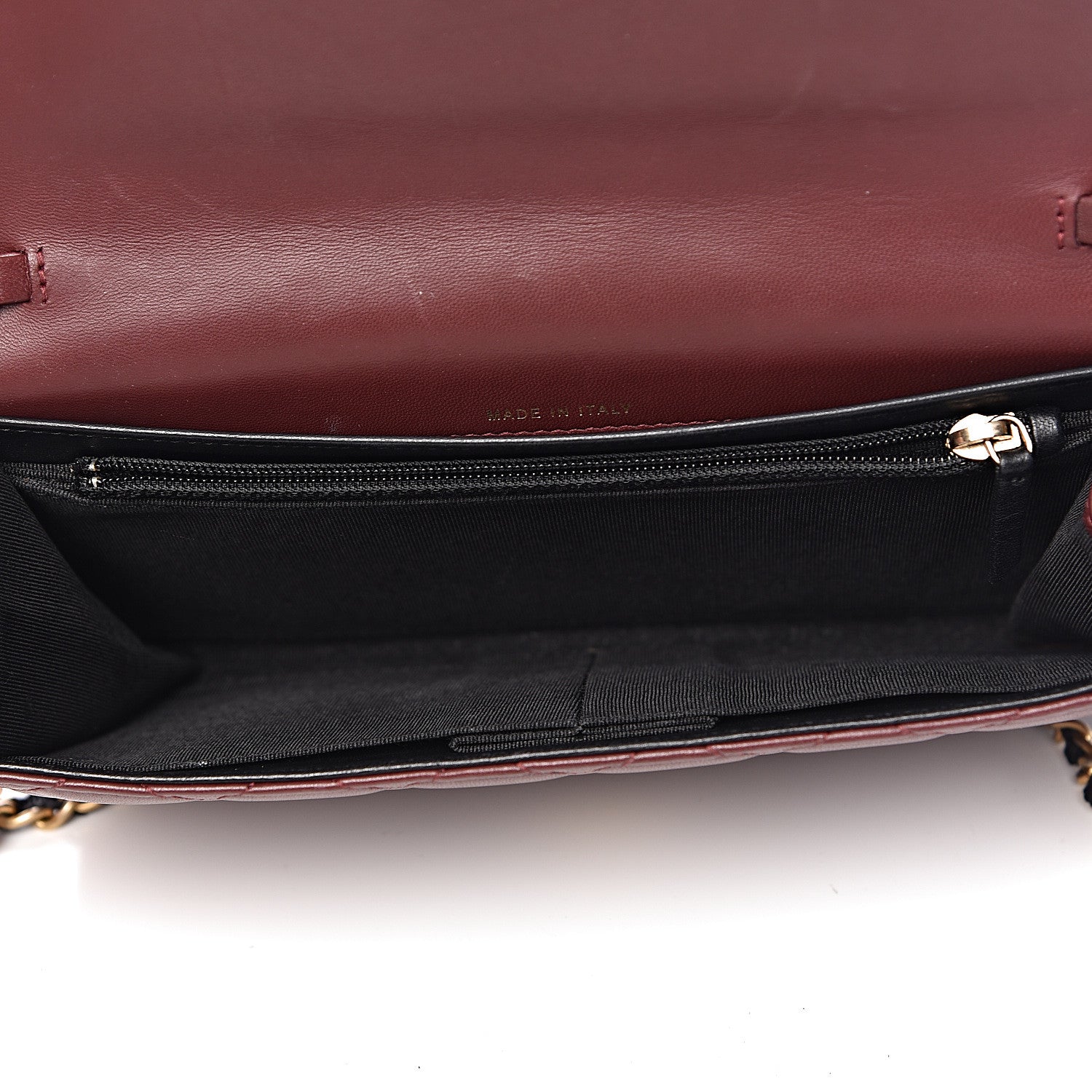 Chanel Lambskin Quilted Two Tone Clutch With Chain Burgundy Black 5 of 14