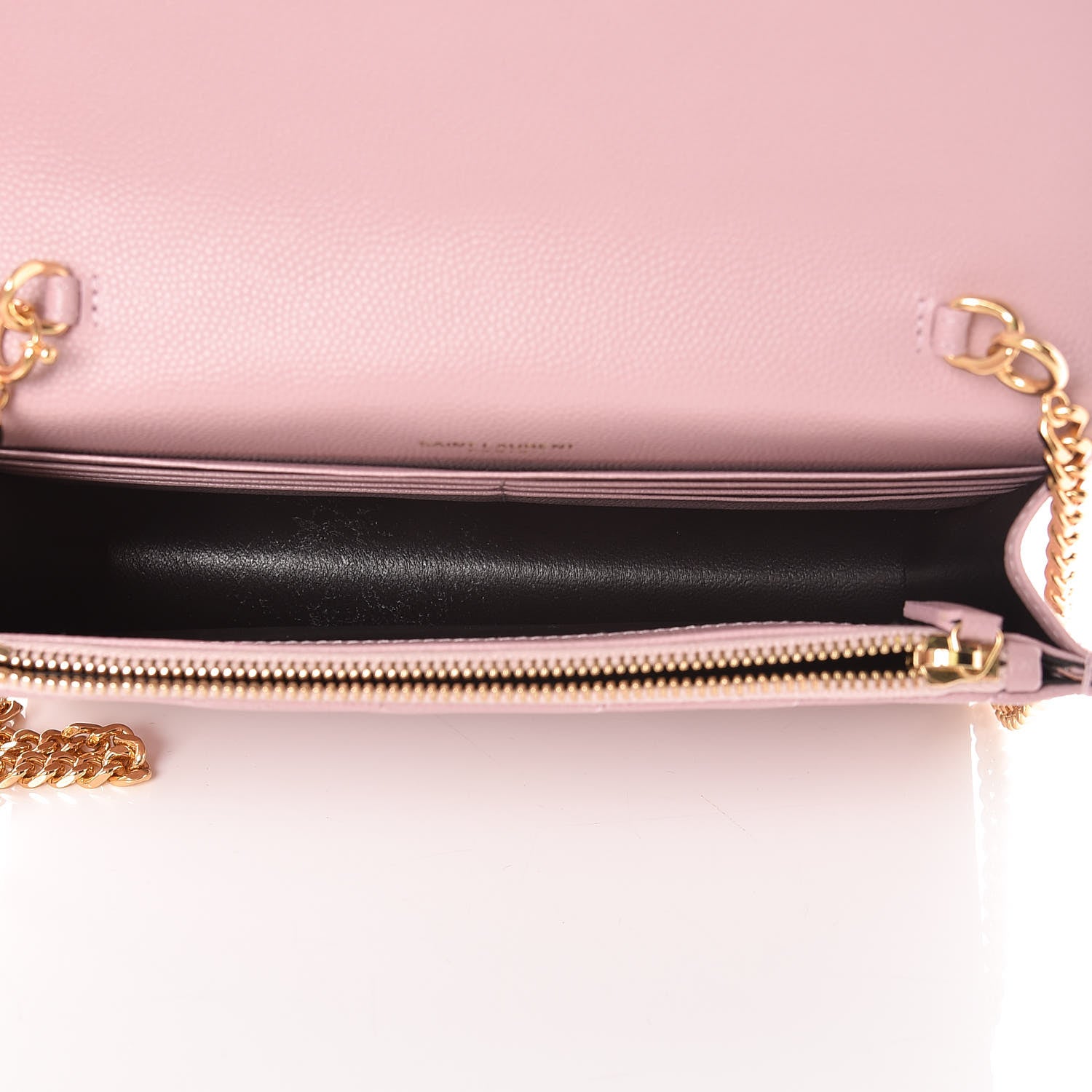 Saint Laurent Grain De Poudre Matelasse Chevron Monogram Envelope Chain Wallet Tender Pink 5 of 11