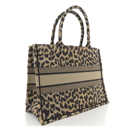 Christian Dior Canvas Mizza Embroidered Medium Leopard Book Tote Beige 3 of 12