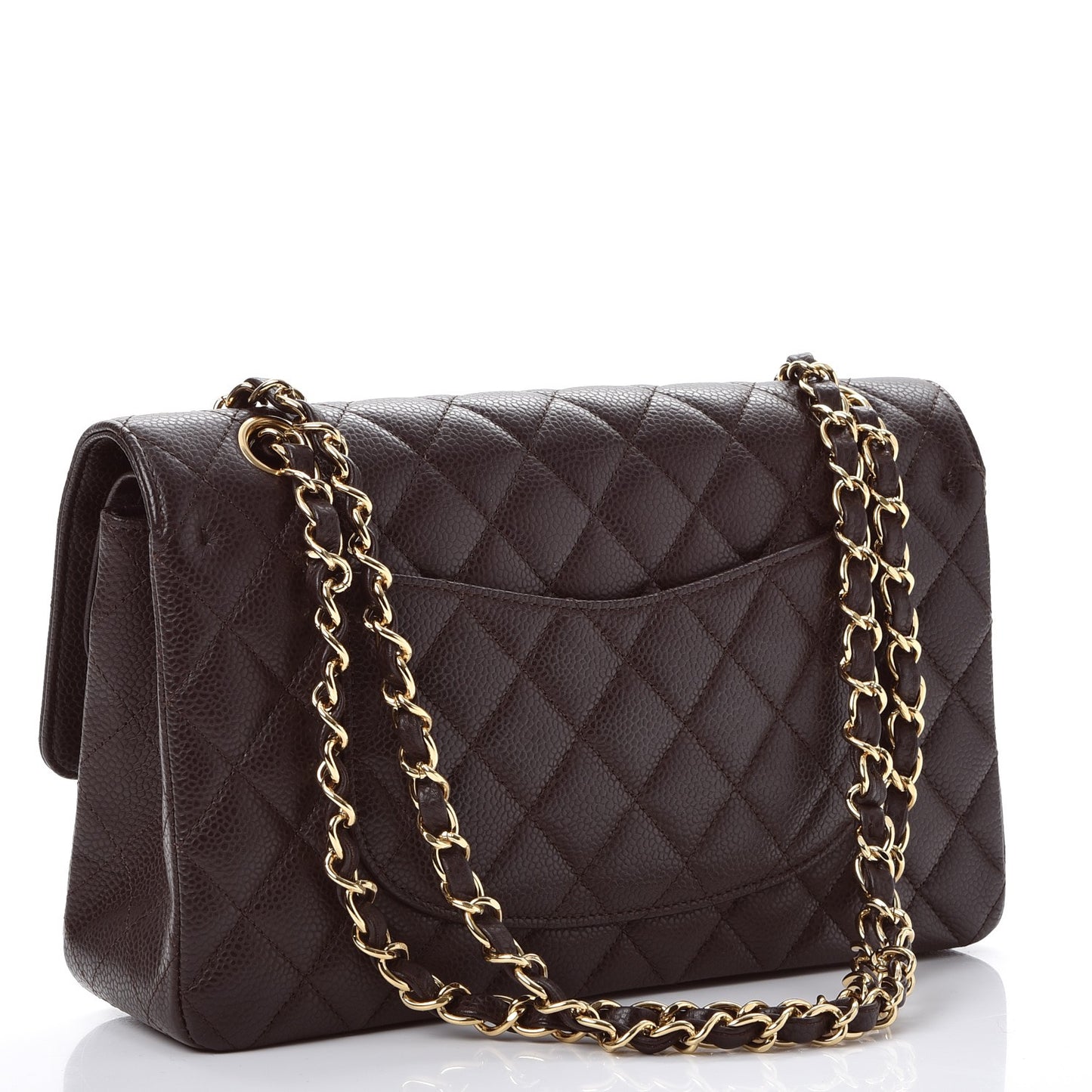 Caviar Quilted Medium Double Flap Brown