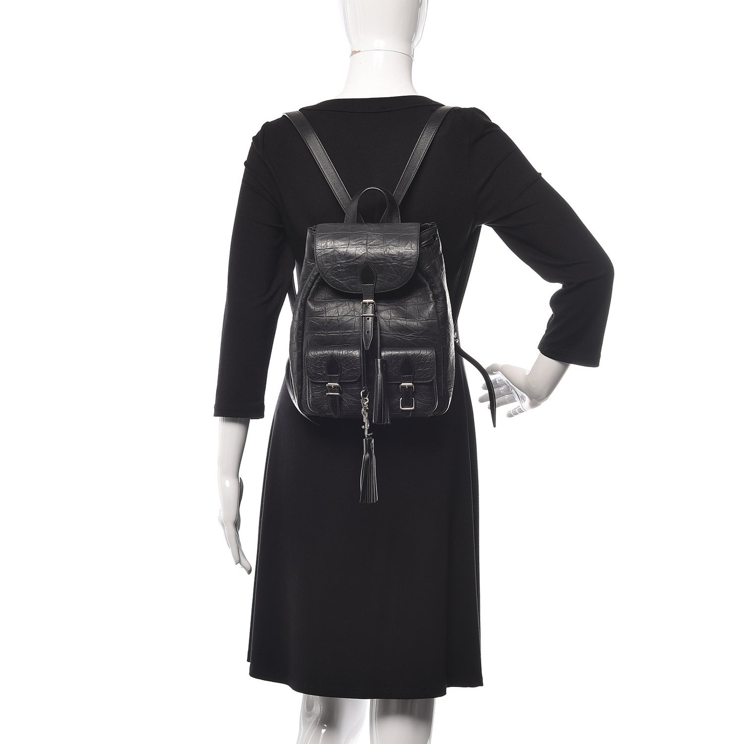Crocodile Embossed Lambskin Noe Backpack Black