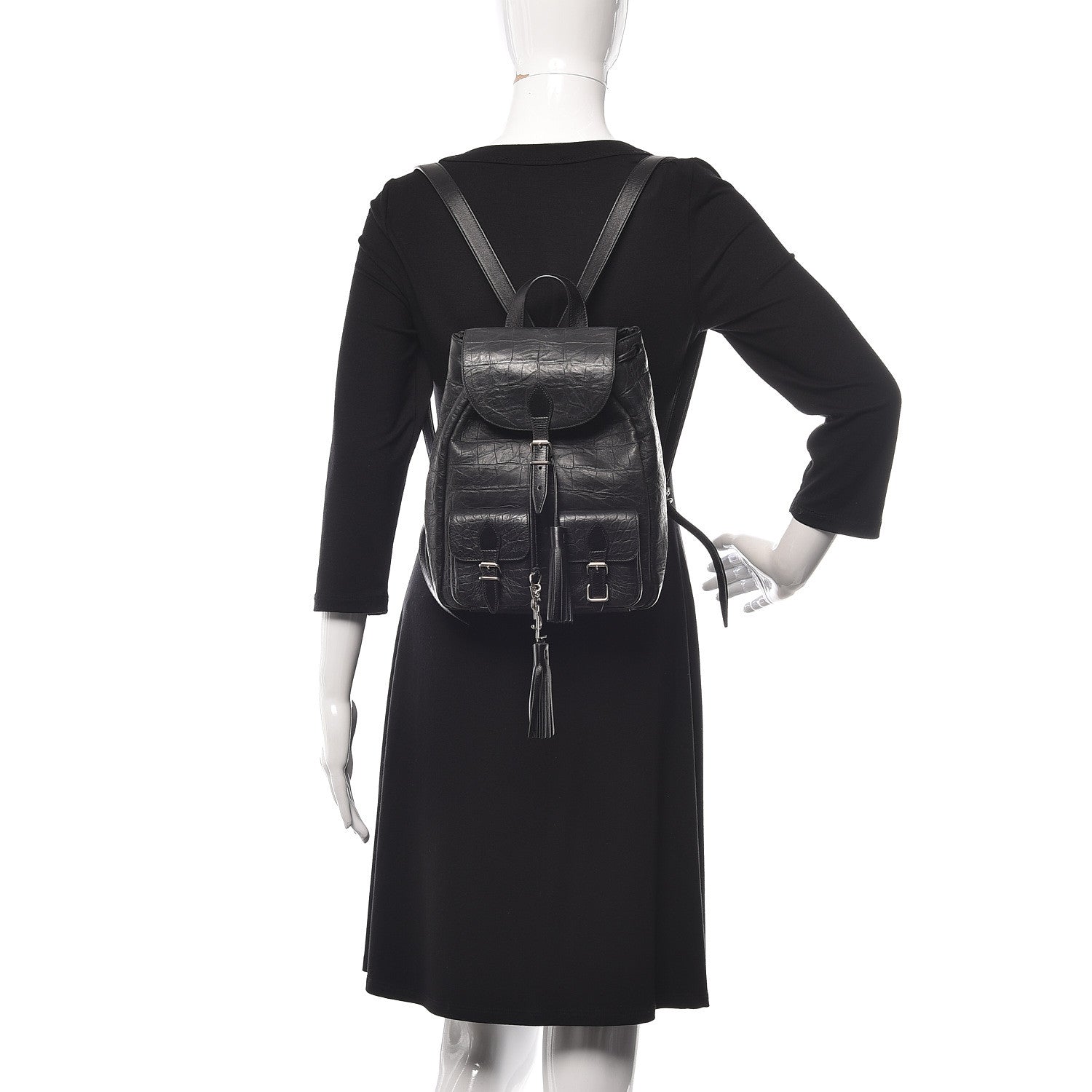 Saint Laurent Crocodile Embossed Lambskin Noe Backpack Black 2 of 9