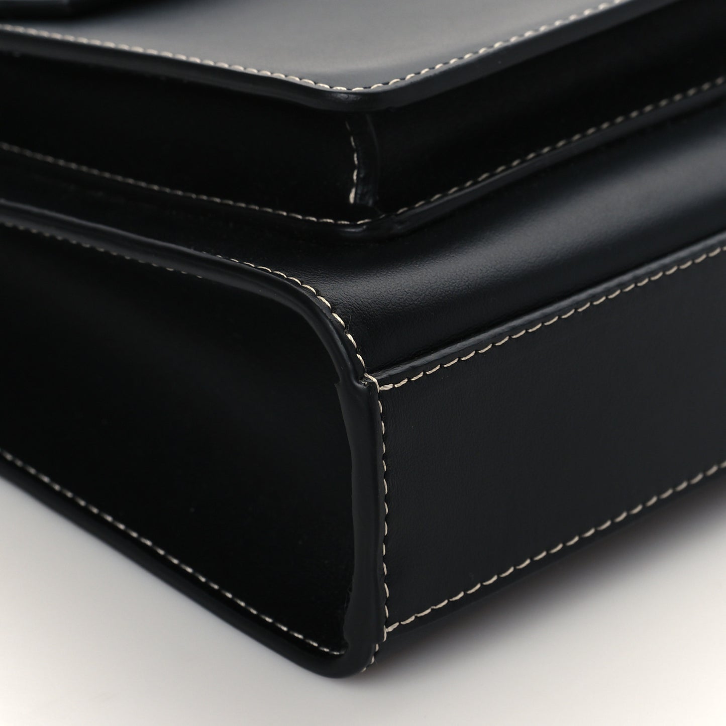 Smooth Calfskin Topstitched Mini Pocket Bag Black