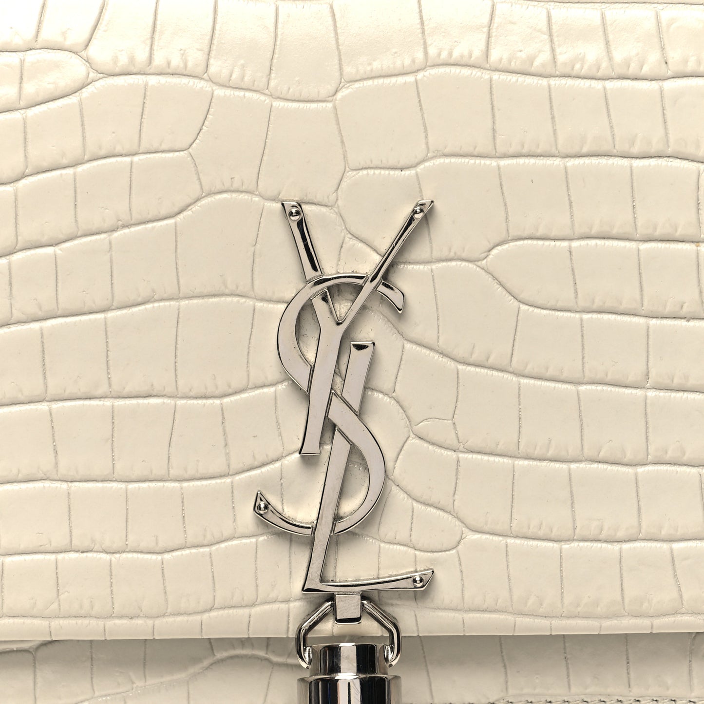 Calfskin Crocodile Embossed Kate Monogram Tassel Chain Wallet Vintage White