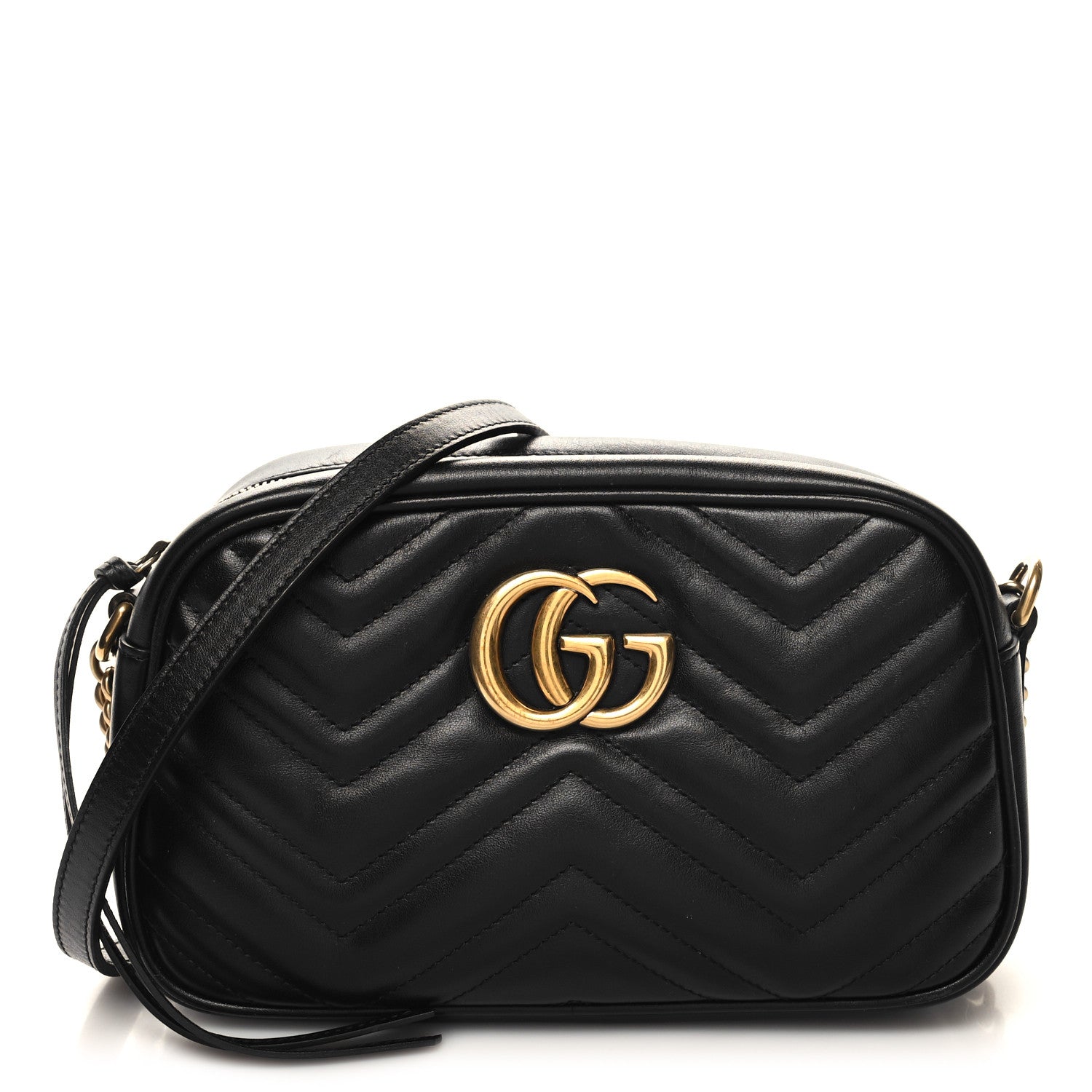 Gucci Calfskin Matelasse Small GG Marmont Chain Shoulder Bag Black 1 of 12