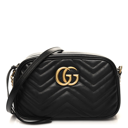 Gucci Calfskin Matelasse Small GG Marmont Chain Shoulder Bag Black 1 of 12