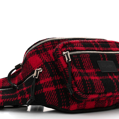 Saint Laurent Wool Tartan Body Belt Bag Red Black 9 of 11
