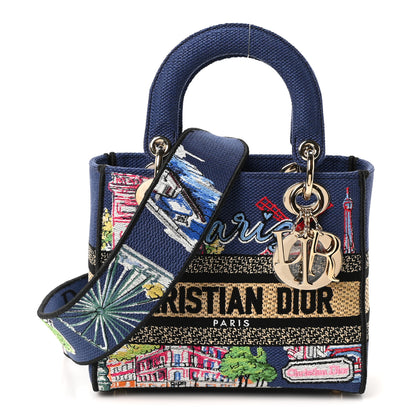 Christian Dior Raffia Embroidered Souvenir Paris Small Lady D-Lite Blue Multicolor 1 of 10