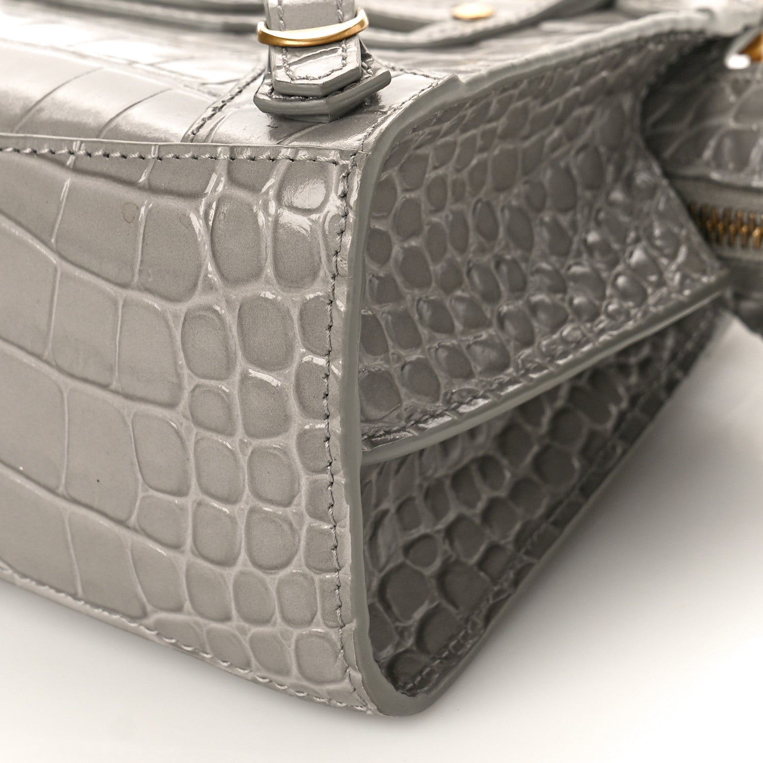 Balenciaga Shiny Supple Calfskin Crocodile Embossed Neo Classic Gold Hardware Mini City Steel Grey 8 of 8