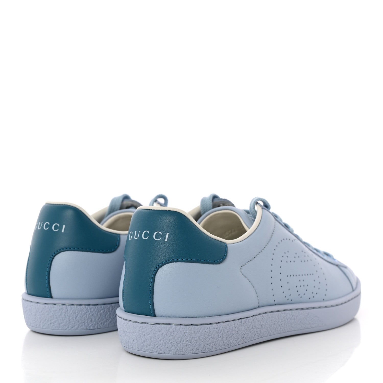 Gucci Calfskin Interlocking G Perforated Womens Ace Sneakers 36.5 Porcelain Light Blue Zaffiro 4 of 8