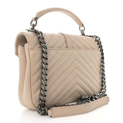 Saint Laurent Sheepskin Matelasse Chevron Monogram Medium College Bag Dark Beige 3 of 17