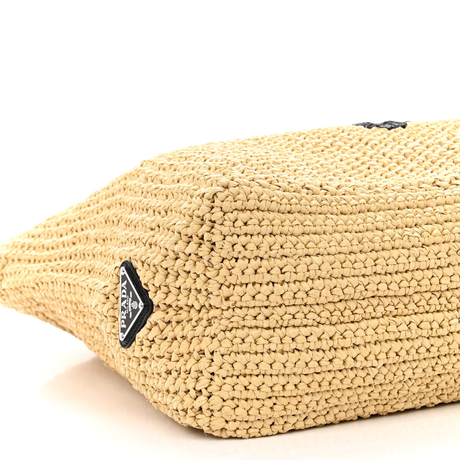Prada Yarn Raffia Effect Crochet Embroidered Logo Tote Naturale 9 of 10