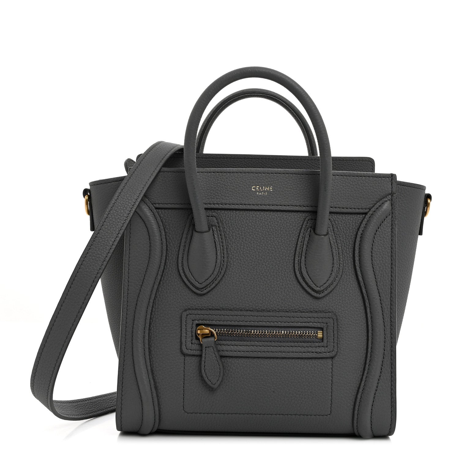 Celine Drummed Calfskin Nano Luggage Kohl 1 of 11