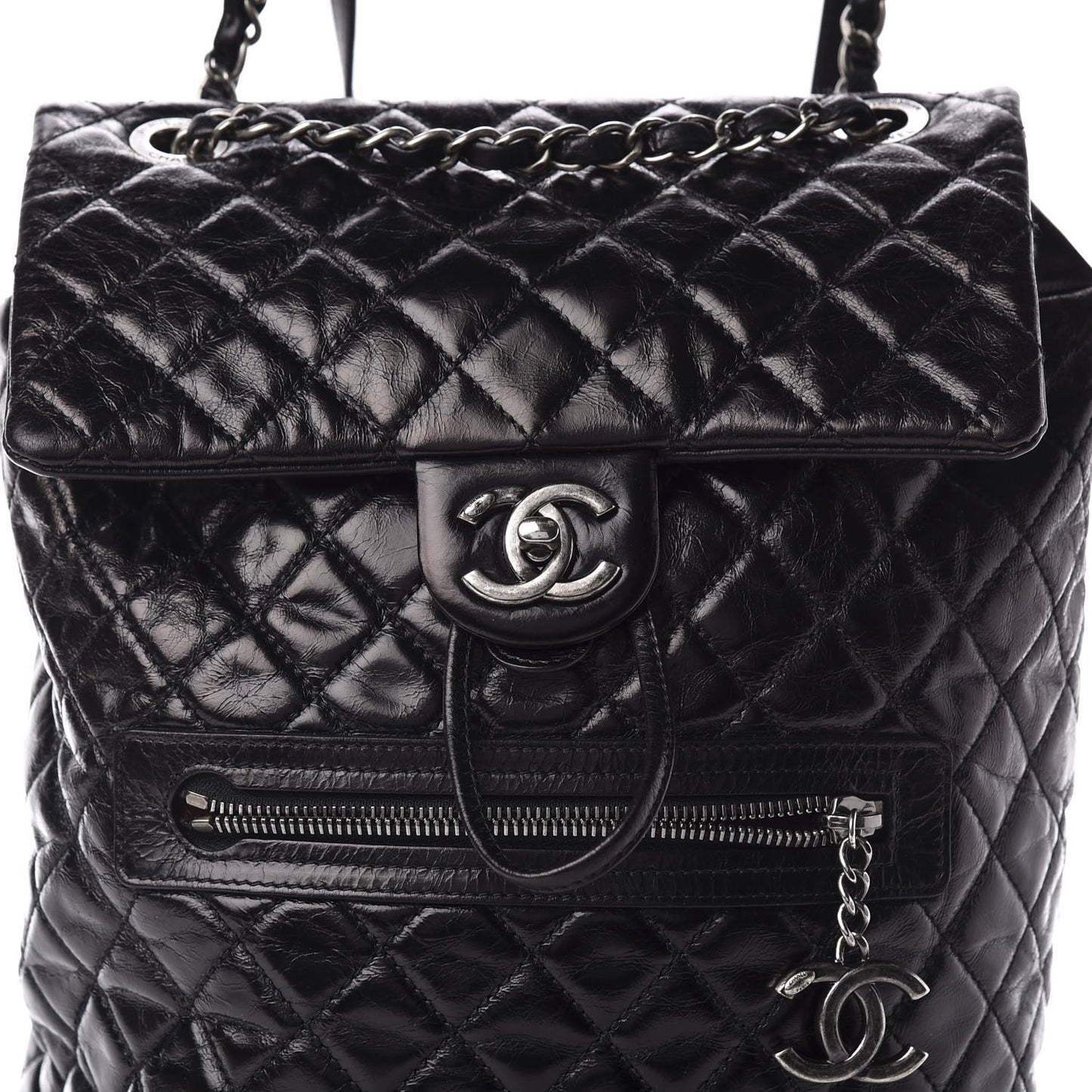 Glazed Calfskin Quilted Large Salzburg Backpack Black