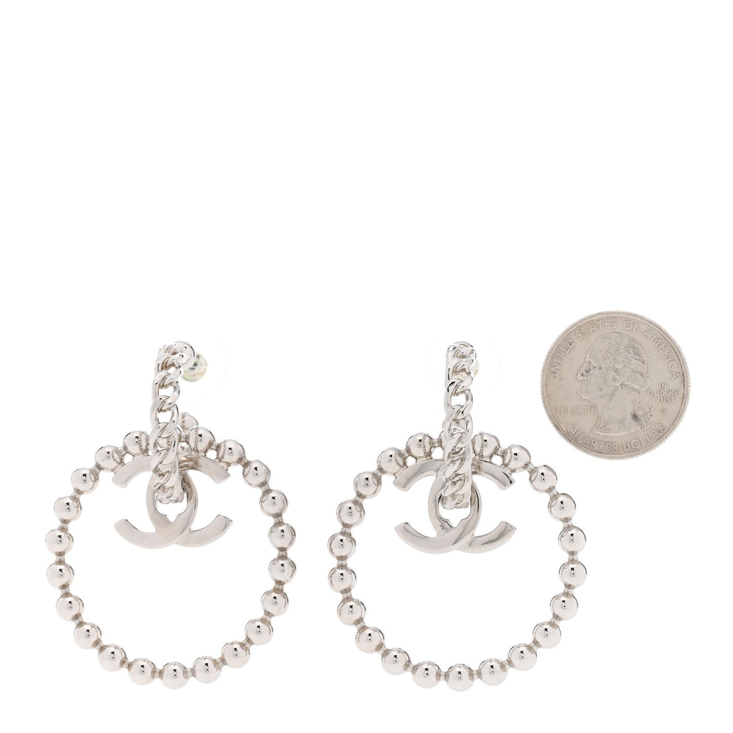Metal Beaded CC Hoop Earrings Silver