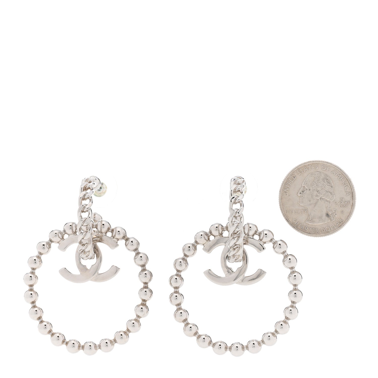 Chanel Metal Beaded CC Hoop Earrings Silver 2 of 5