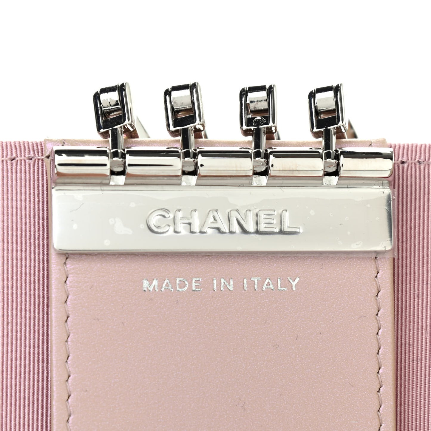Iridescent Calfskin Quilted Classic 4 Key Holder Wallet Pink