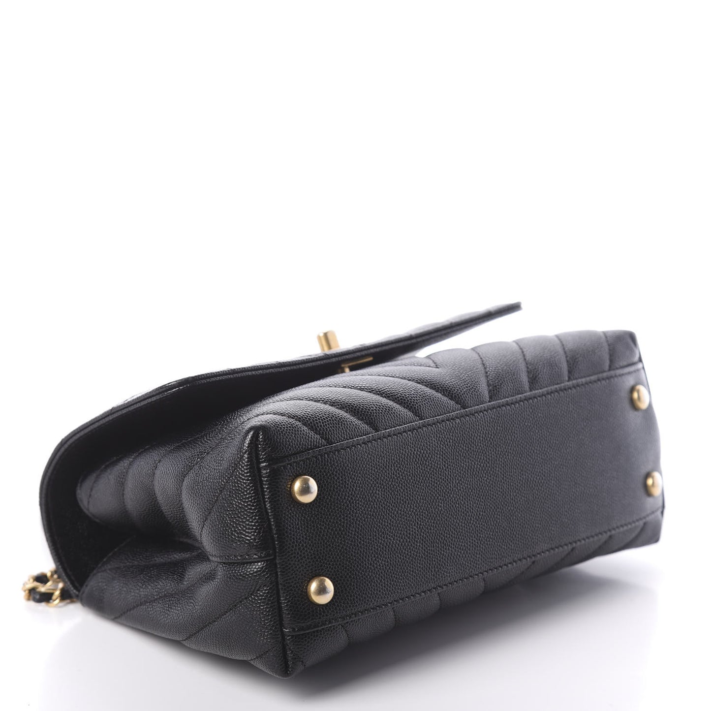 Caviar Chevron Quilted Mini Coco Handle Flap Black