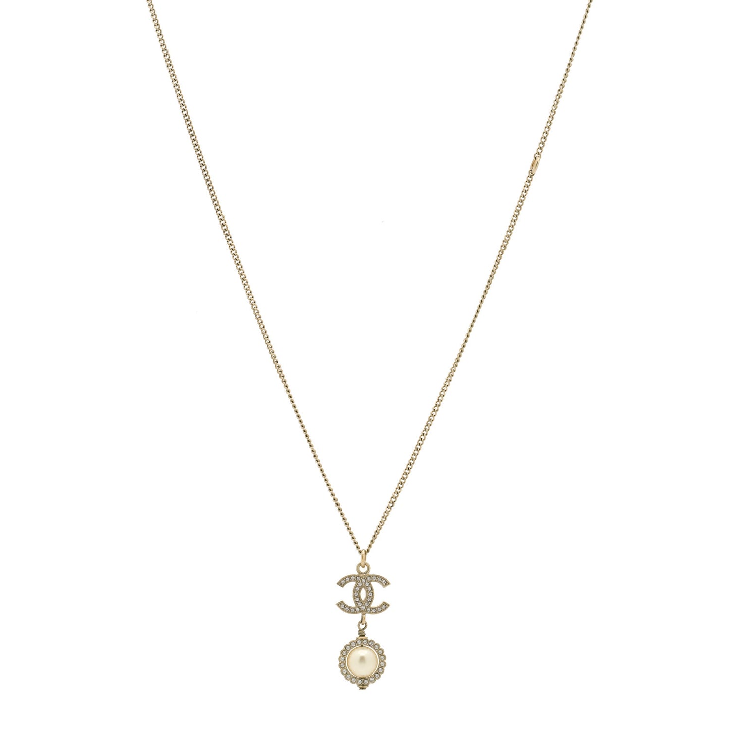 Crystal Pearl CC Lace Camellia Necklace Gold