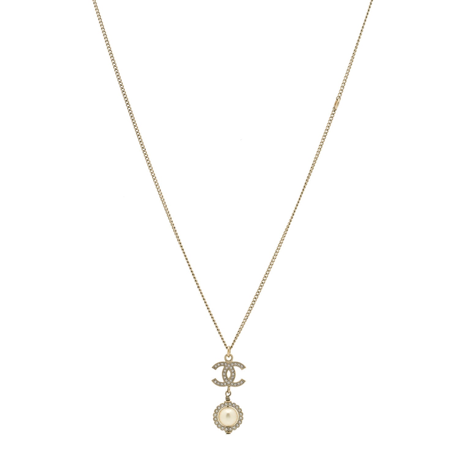 Chanel Crystal Pearl CC Lace Camellia Necklace Gold 1 of 5