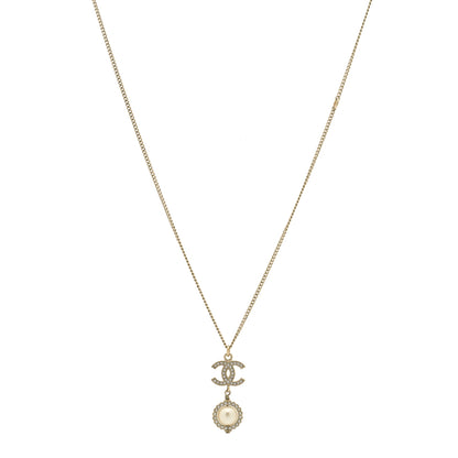 Chanel Crystal Pearl CC Lace Camellia Necklace Gold 1 of 5
