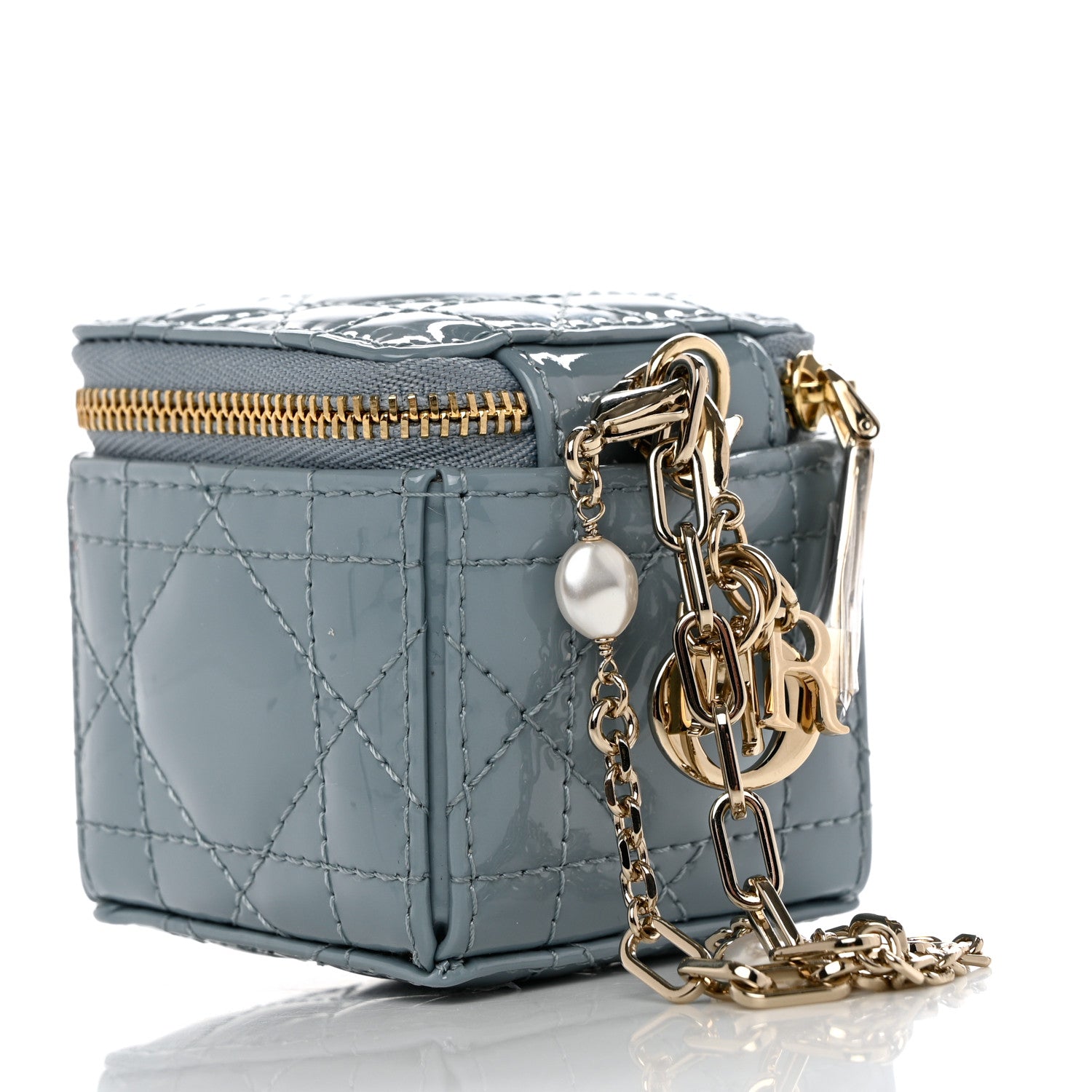 Christian Dior Patent Cannage Cube Wristlet Blue 3 of 10