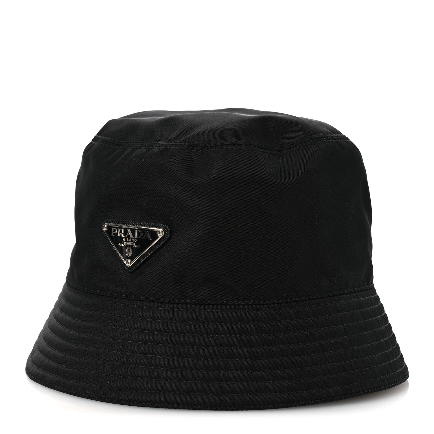 Prada Re-Nylon Metal Triangle Logo Womens Bucket Hat M Black 1 of 9