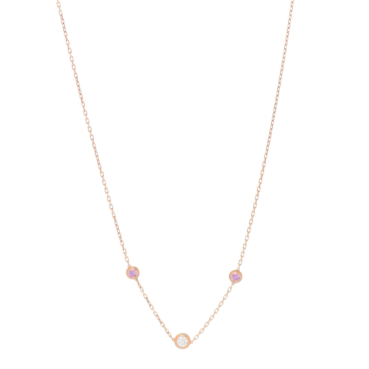 18K Pink Gold Diamond Pink Sapphire Cartier D'Amour Station Necklace