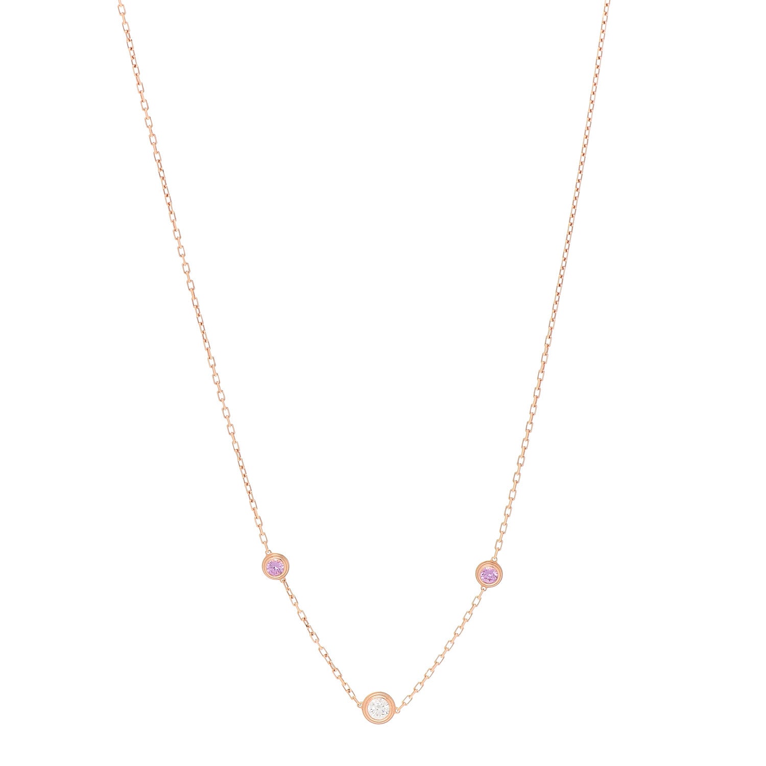 Cartier 18K Pink Gold Diamond Pink Sapphire Cartier D'Amour Station Necklace 1 of 6