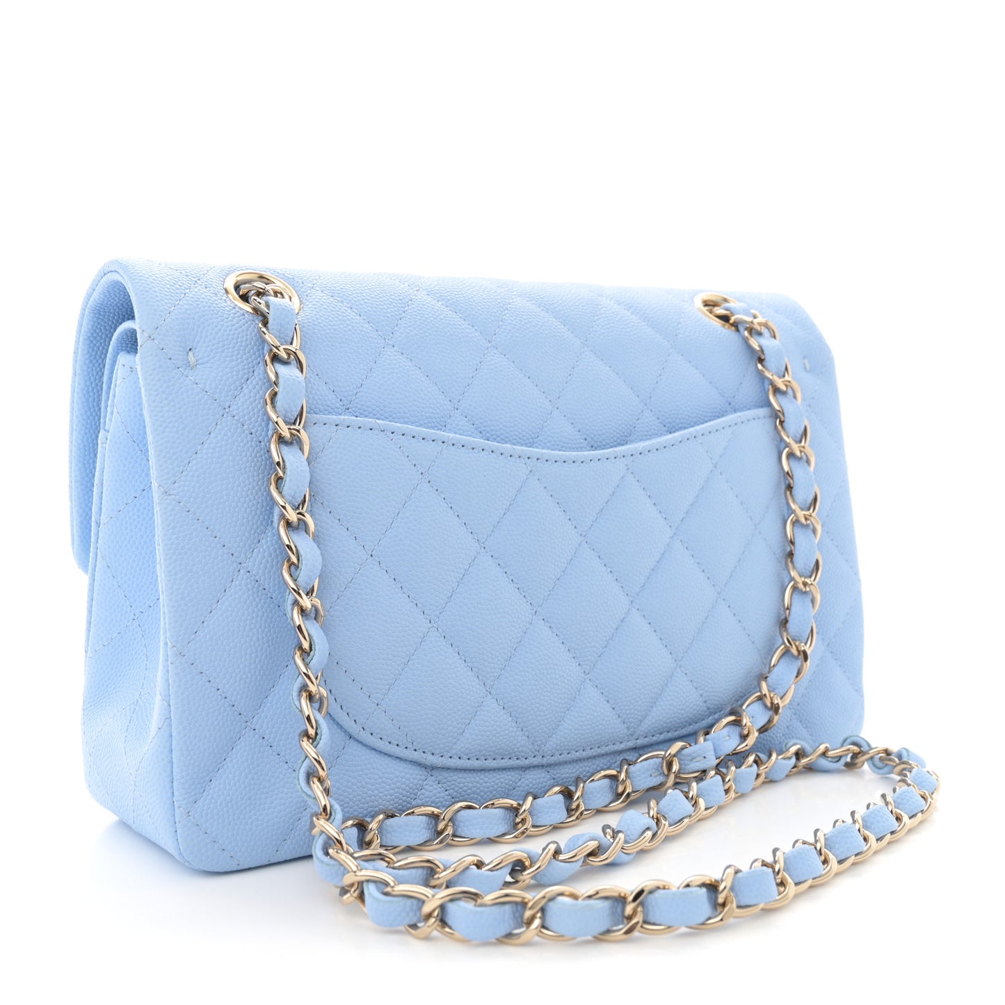 Caviar Quilted Small Double Flap Light Blue