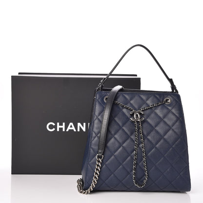 Chanel Caviar Quilted Medium CC Bucket Bag Dark Blue 9 of 9