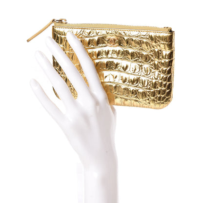 Chanel Metallic Calfskin Crocodile Embossed Cocodile Cosmetic Case Gold 2 of 8