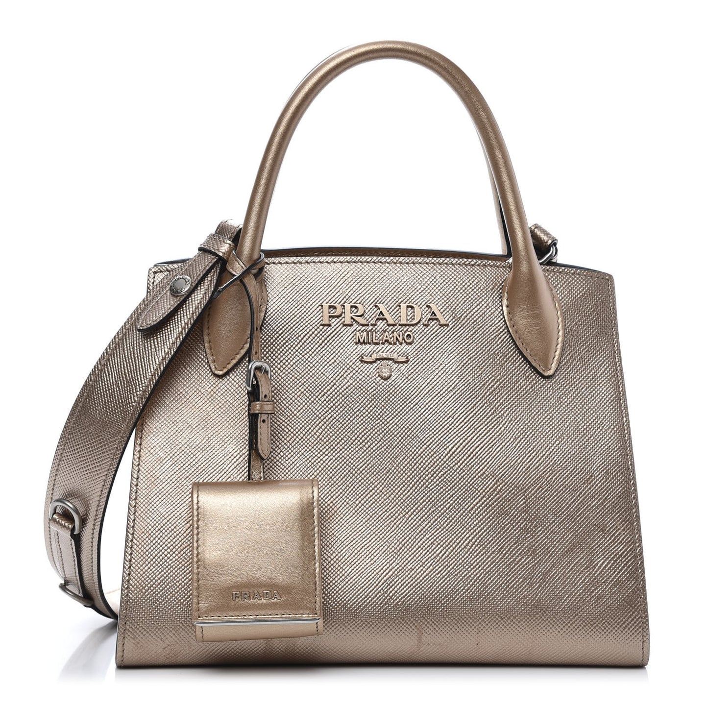 Saffiano Cuir Calfskin Small Monochrome Top Handle Tote Quarzo Mordo