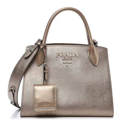 Prada Saffiano Cuir Calfskin Small Monochrome Top Handle Tote Quarzo Mordo 1 of 13