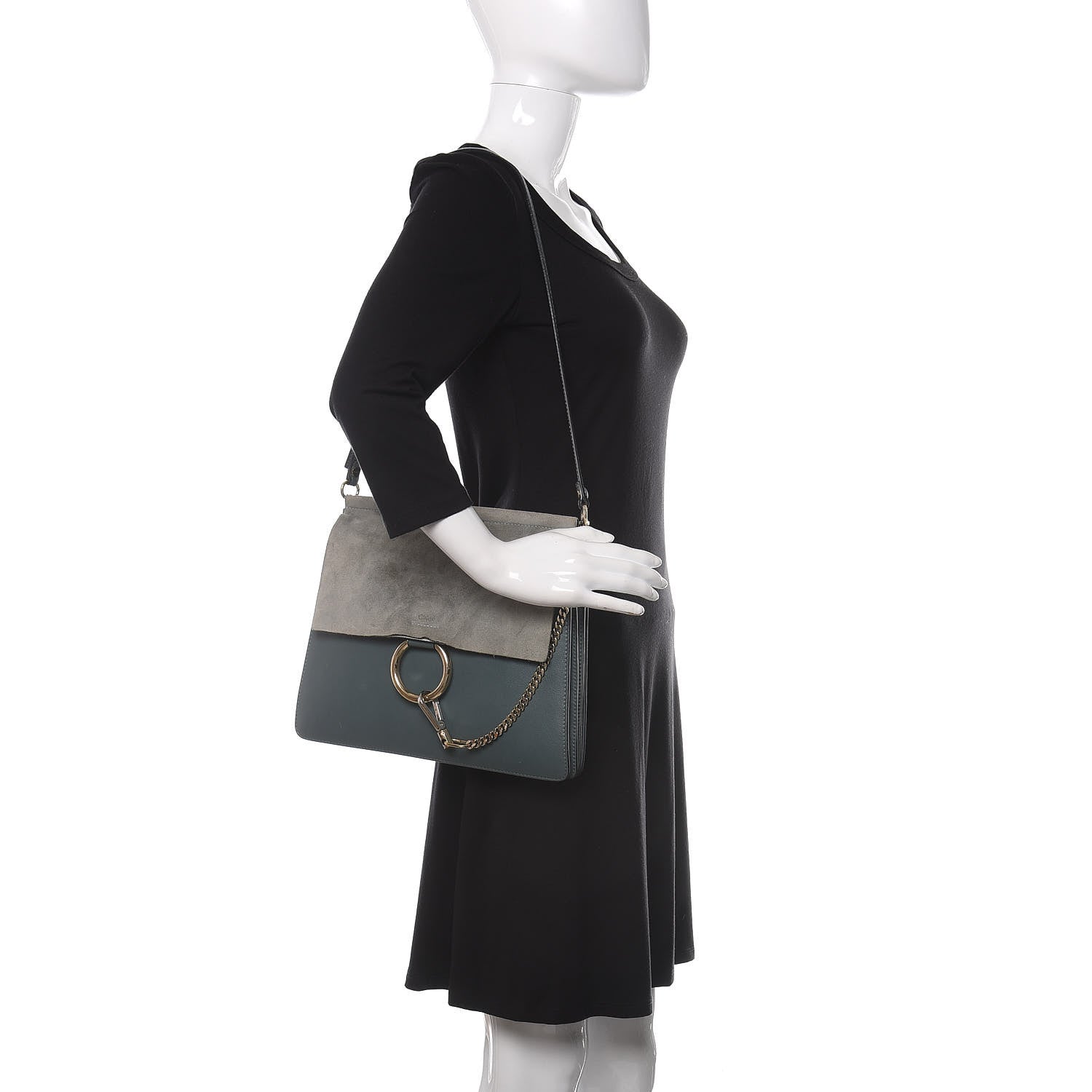 Chloe Suede Calfskin Medium Faye Shoulder Bag Cloudy Blue 2 of 16
