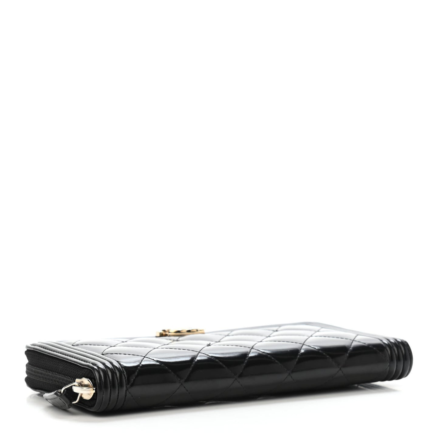 Glazed Calfskin Boy Zip Around Wallet Black